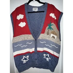 Vintage KORET Sweater Vest Women's 2X Knit Ramie Cotton Y2K Beach Tropical